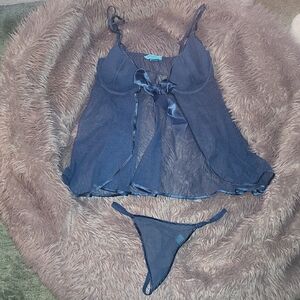 Victoria's Secret Deep Teal Sheer Babydoll Top And Thong Set M
